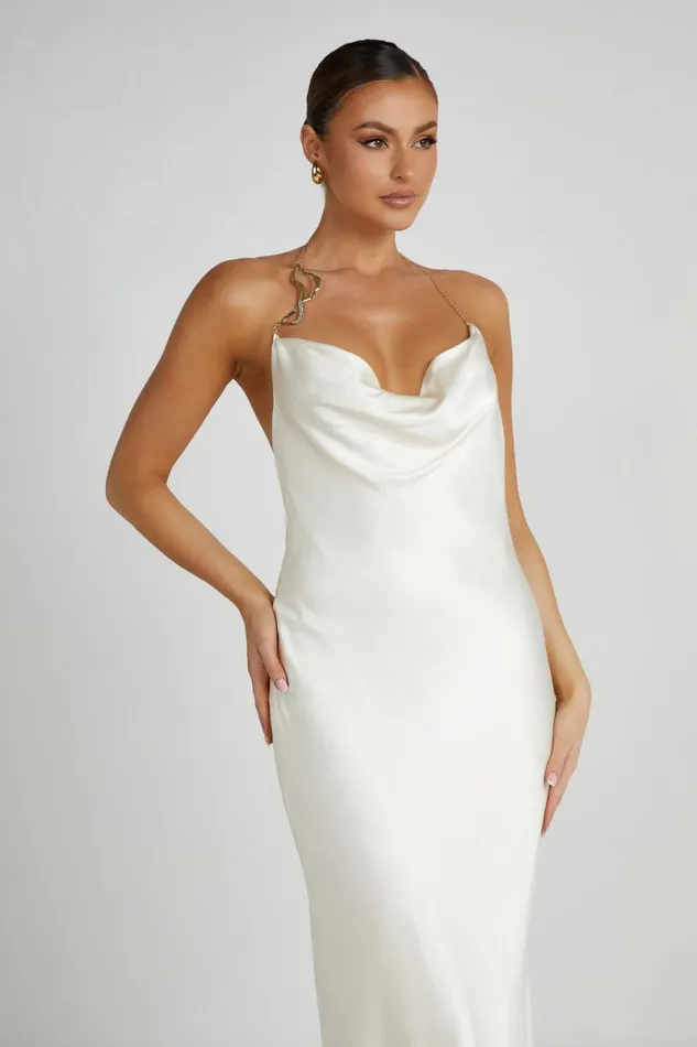 Meshki Maxi Dresses Melissa Satin Cowl Front Maxi Dress 8211 Ivory Ivory 8211 Women