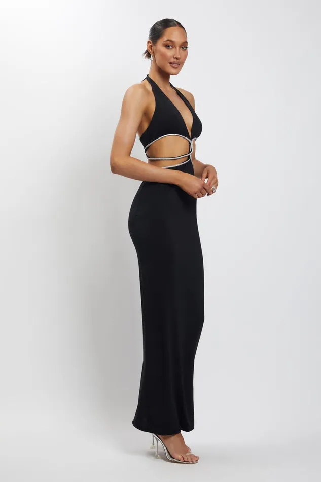Meshki Maxi Dresses Nicha Diamante Cut Out Maxi Dress 8211 Black Black 8211 Women