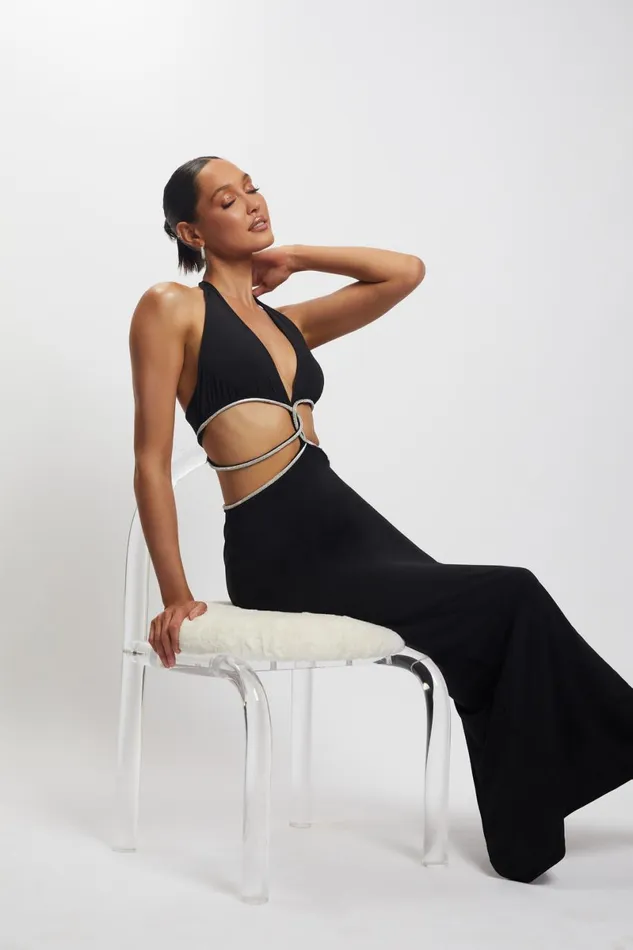 Meshki Maxi Dresses Nicha Diamante Cut Out Maxi Dress 8211 Black Black 8211 Women