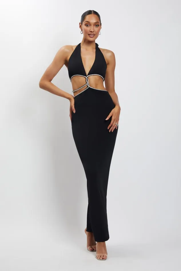 Meshki Maxi Dresses Nicha Diamante Cut Out Maxi Dress 8211 Black Black 8211 Women