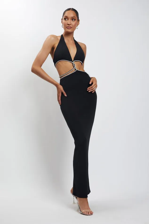 Meshki Maxi Dresses Nicha Diamante Cut Out Maxi Dress 8211 Black Black 8211 Women