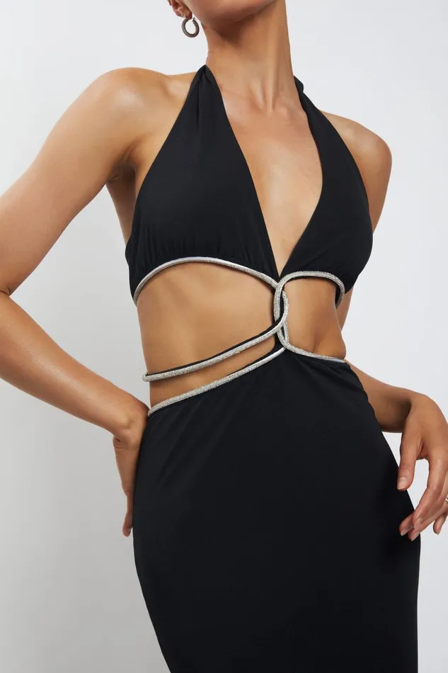Meshki Maxi Dresses Nicha Diamante Cut Out Maxi Dress 8211 Black Black 8211 Women