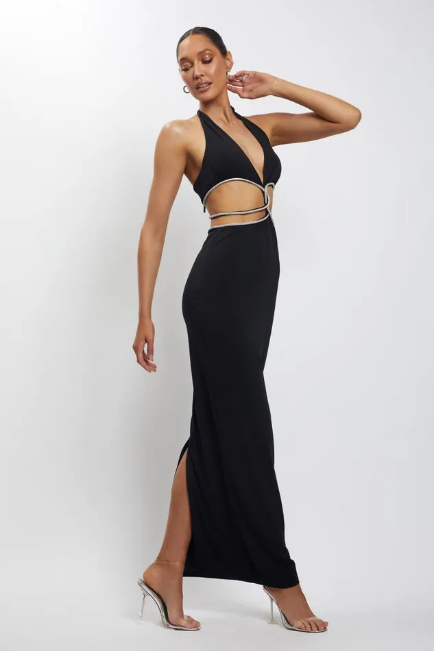 Meshki Maxi Dresses Nicha Diamante Cut Out Maxi Dress 8211 Black Black 8211 Women