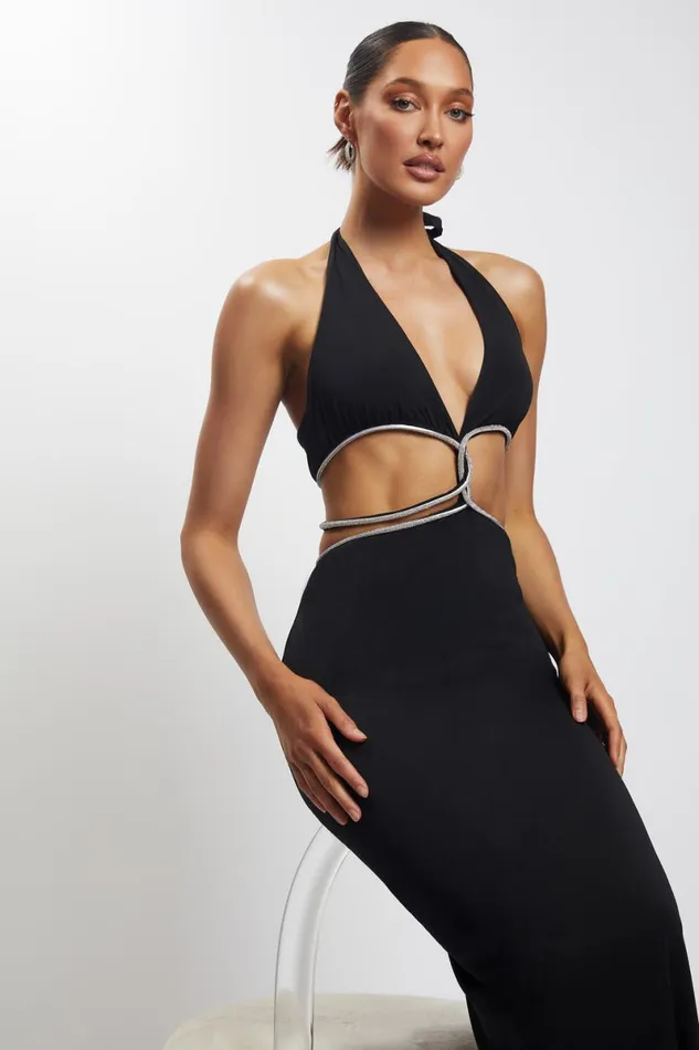 Meshki Maxi Dresses Nicha Diamante Cut Out Maxi Dress 8211 Black Black 8211 Women