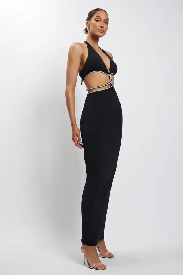 Meshki Maxi Dresses Nicha Diamante Cut Out Maxi Dress 8211 Black Black 8211 Women
