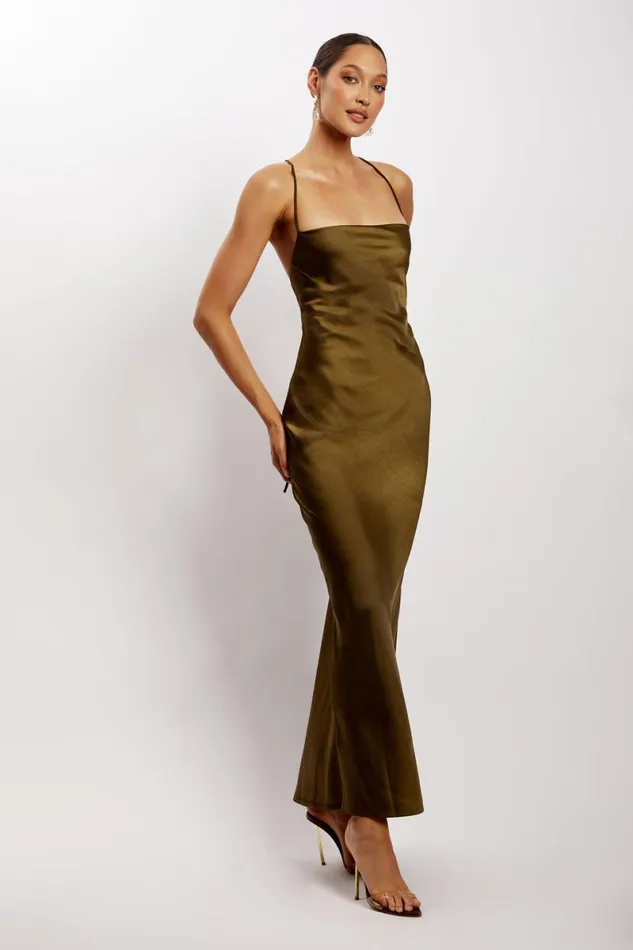 Meshki Maxi Dresses Sydney Straight Neck Slip Maxi Dress 8211 Khaki Khaki 8211 Women