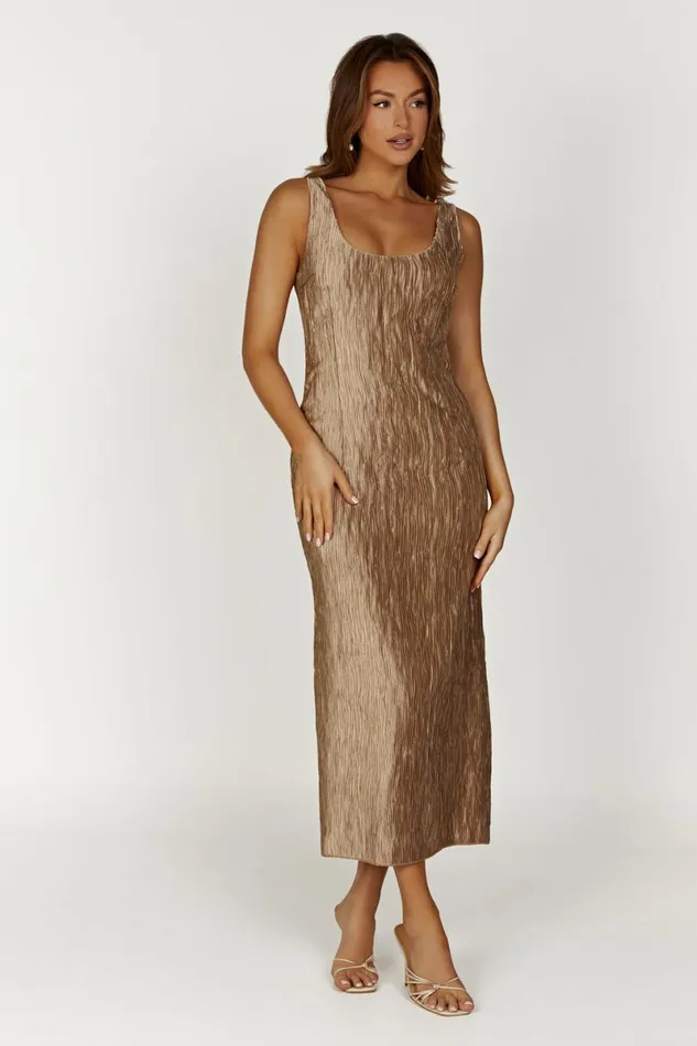 Meshki Maxi Dresses Theia Plisse Maxi Dress 8211 Bronze Bronze 8211 Women