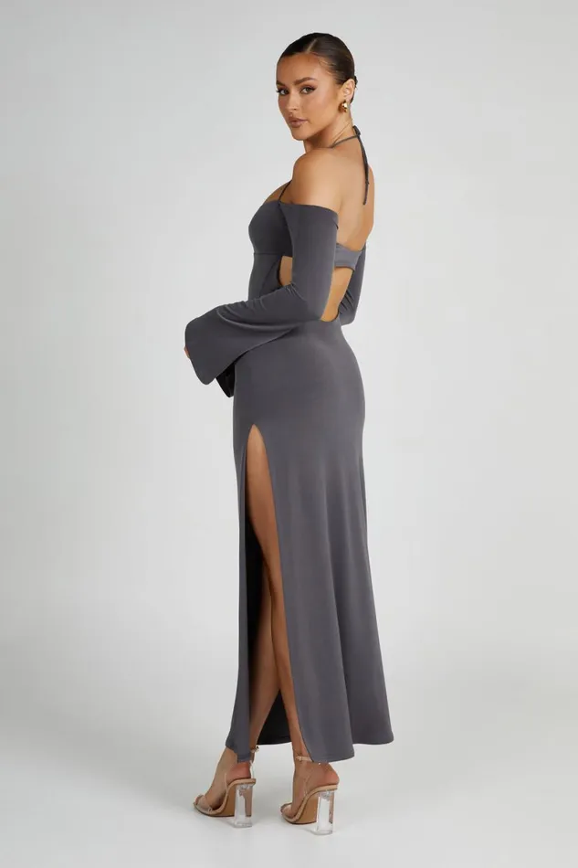 Meshki Maxi Dresses Tia Slinky Off Shoulder Maxi Dress 8211 Charcoal Charcoal 8211 Women