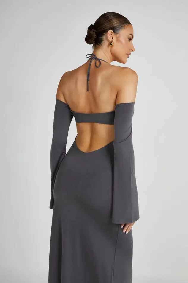 Meshki Maxi Dresses Tia Slinky Off Shoulder Maxi Dress 8211 Charcoal Charcoal 8211 Women