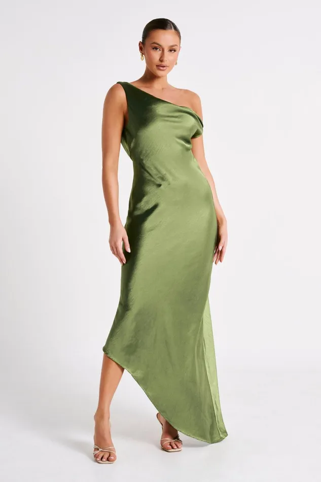 Meshki Maxi Dresses Yvette Slip Maxi Dress With Asymmetrical Hem 8211 Emerald Emerald 8211 Women
