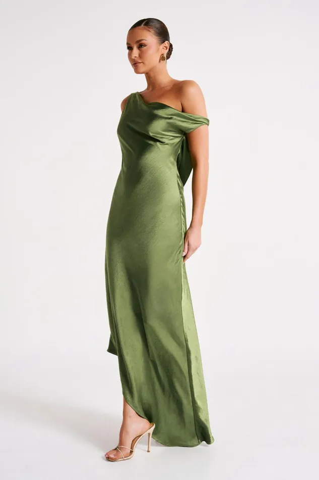 Meshki Maxi Dresses Yvette Slip Maxi Dress With Asymmetrical Hem 8211 Emerald Emerald 8211 Women