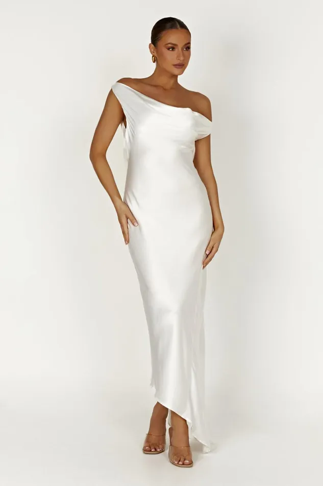 Meshki Maxi Dresses Yvette Slip Maxi Dress With Asymmetrical Hem 8211 White White 8211 Women