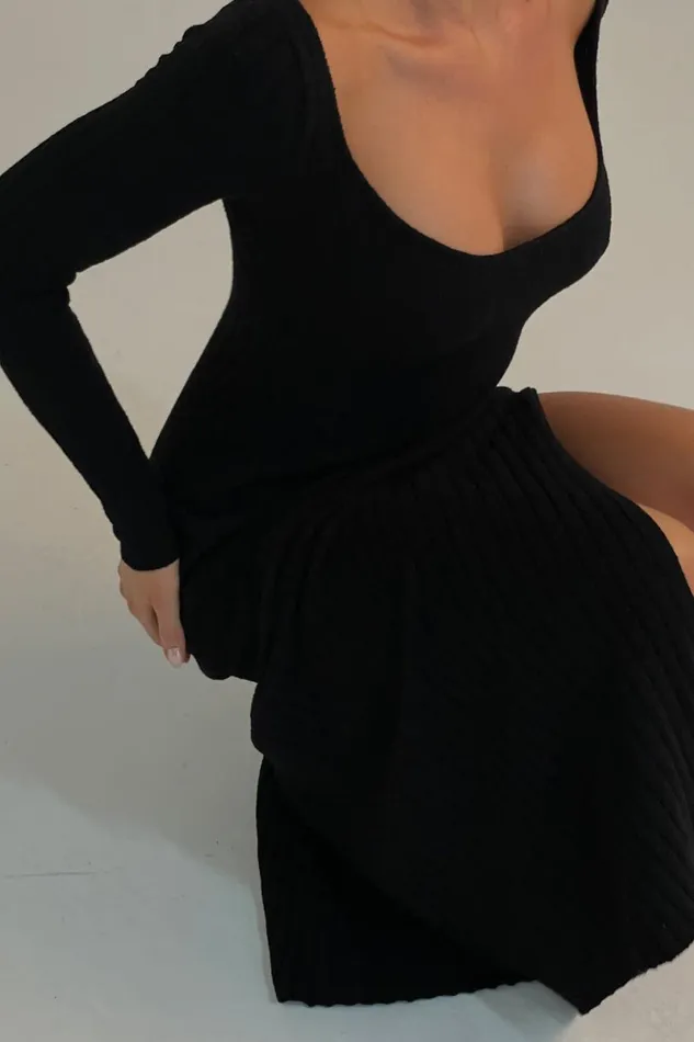 Meshki Maxi Dresses Zinnia Knit Maxi Dress With Split 8211 Black Black 8211 Women