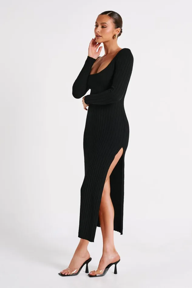 Meshki Maxi Dresses Zinnia Knit Maxi Dress With Split 8211 Black Black 8211 Women
