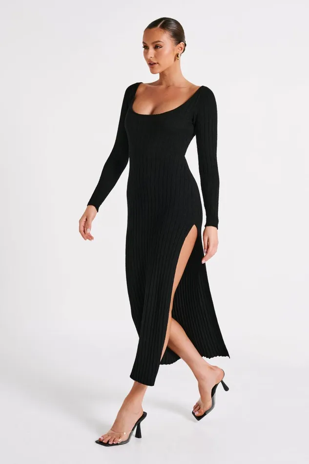 Meshki Maxi Dresses Zinnia Knit Maxi Dress With Split 8211 Black Black 8211 Women