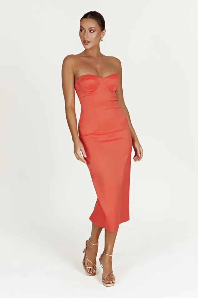 Meshki Midi Dresses Bryony Cupped Bodycon Midi Dress 8211 Coral Coral 8211 Women