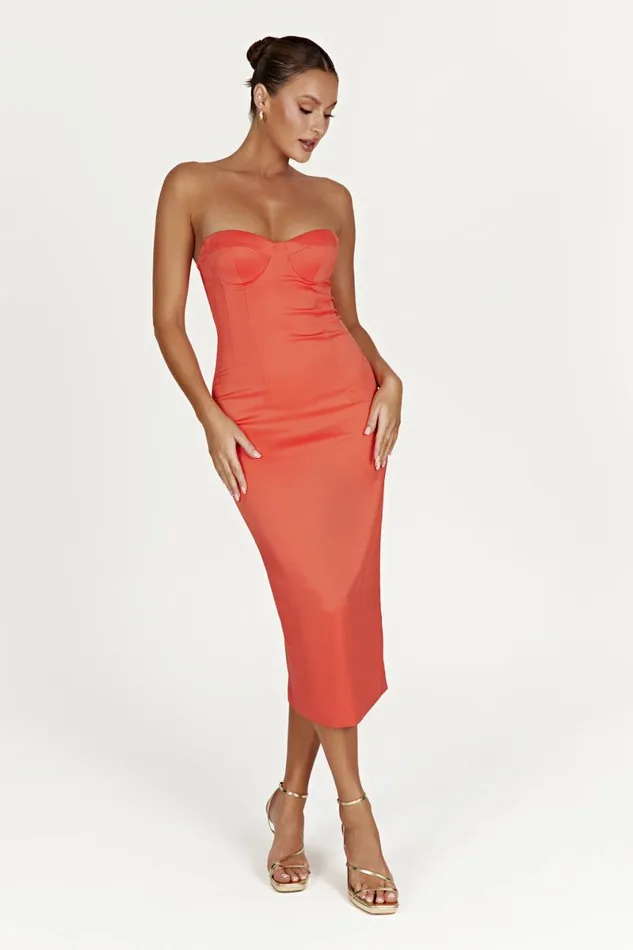 Meshki Midi Dresses Bryony Cupped Bodycon Midi Dress 8211 Coral Coral 8211 Women