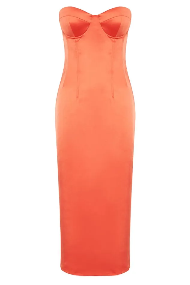 Meshki Midi Dresses Bryony Cupped Bodycon Midi Dress 8211 Coral Coral 8211 Women