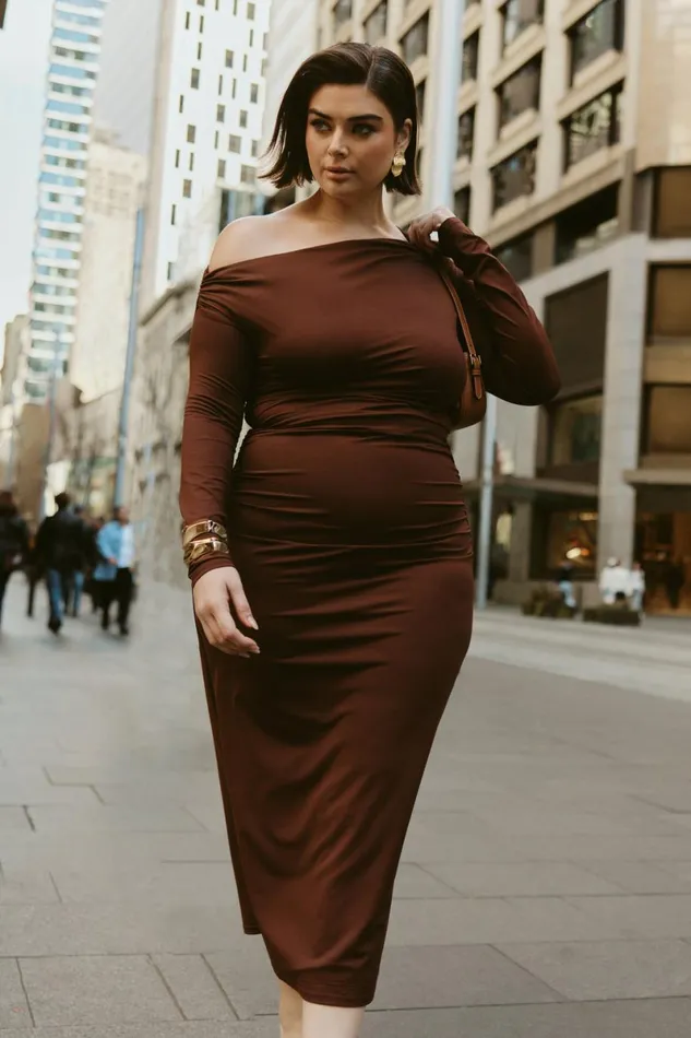 Meshki Midi Dresses Christabel Recycled Nylon Ruched Midi Dress 8211 Chocolate Chocolate 8211 Women Meshki Midi Dresses Christabel Recycled Nylon Ruched Midi Dress 8211 Chocolate Chocolate 8211 Women