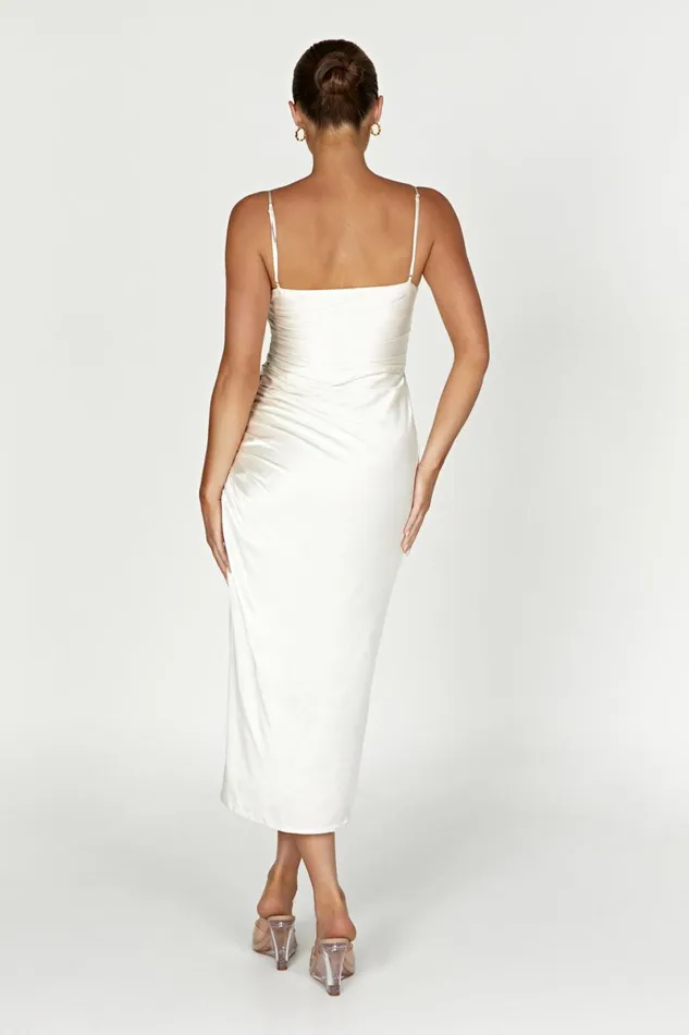 Meshki Midi Dresses Claudette Satin Drape Midi Dress 8211 Ivory Ivory 8211 Women Meshki Midi Dresses Claudette Satin Drape Midi Dress 8211 Ivory Ivory 8211 Women