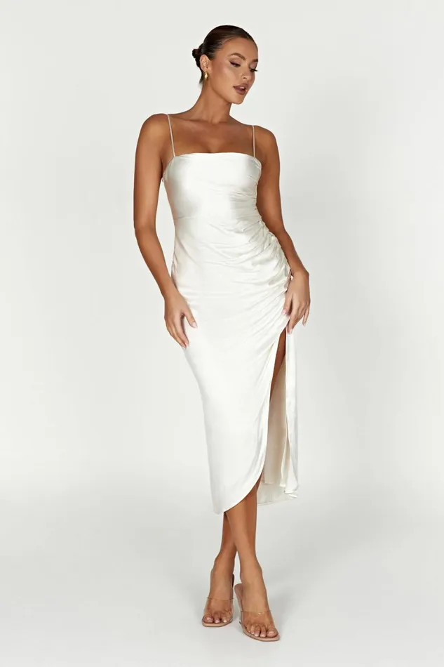 Meshki Midi Dresses Claudette Satin Drape Midi Dress 8211 Ivory Ivory 8211 Women Meshki Midi Dresses Claudette Satin Drape Midi Dress 8211 Ivory Ivory 8211 Women