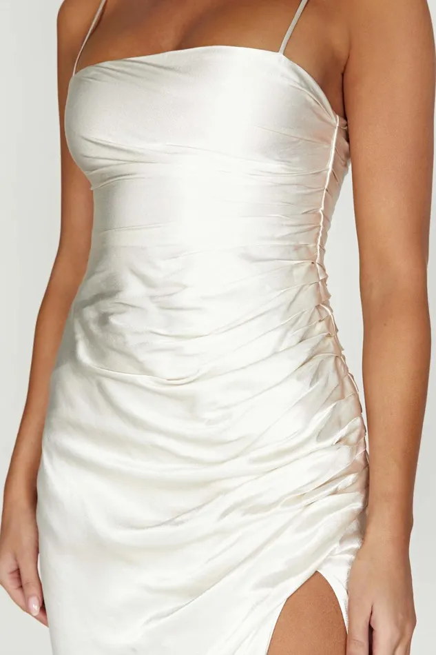 Meshki Midi Dresses Claudette Satin Drape Midi Dress 8211 Ivory Ivory 8211 Women Meshki Midi Dresses Claudette Satin Drape Midi Dress 8211 Ivory Ivory 8211 Women