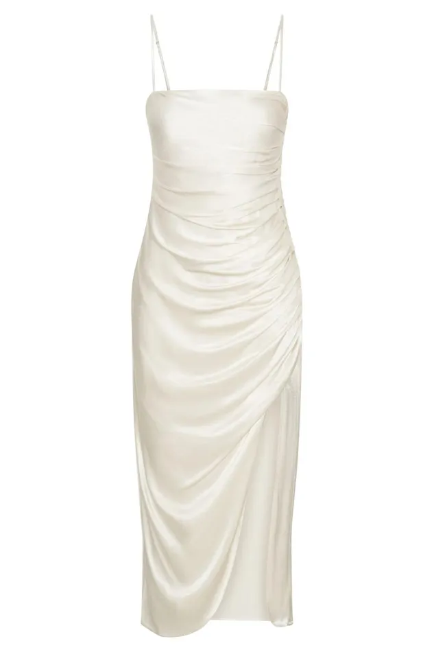Meshki Midi Dresses Claudette Satin Drape Midi Dress 8211 Ivory Ivory 8211 Women Meshki Midi Dresses Claudette Satin Drape Midi Dress 8211 Ivory Ivory 8211 Women