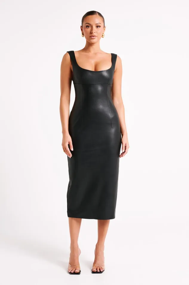 Meshki Midi Dresses Cynthia Faux Leather Midi Dress 8211 Black Black 8211 Women