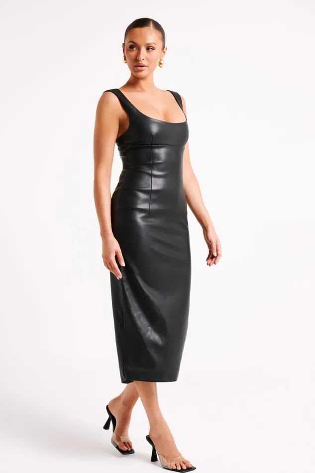 Meshki Midi Dresses Cynthia Faux Leather Midi Dress 8211 Black Black 8211 Women