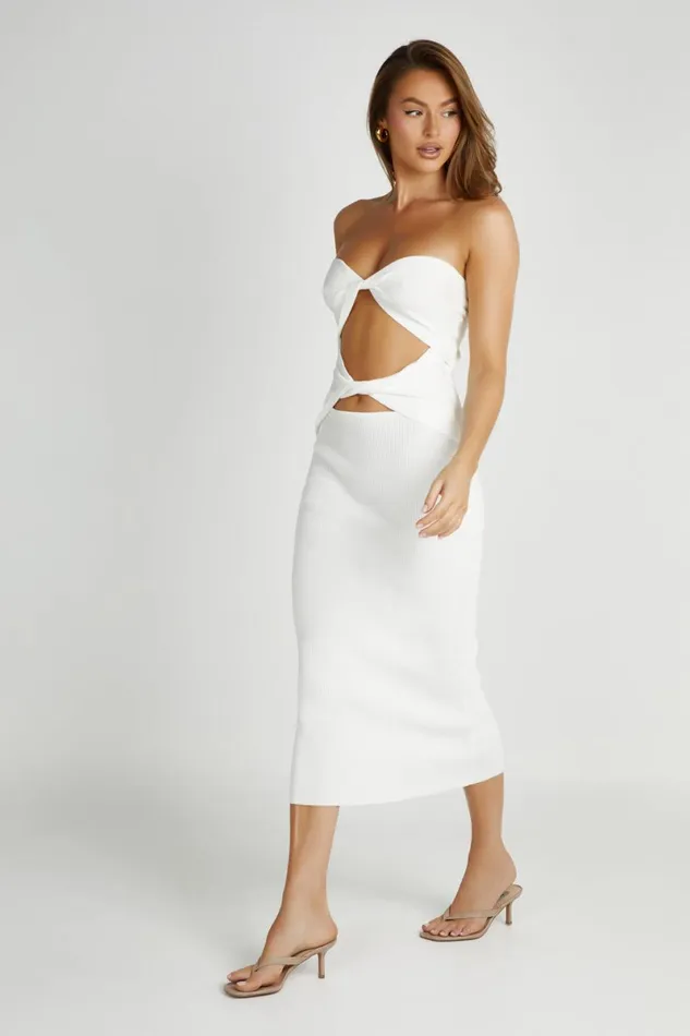 Meshki Midi Dresses Gabrielle Twist Knit Midi Dress 8211 White White 8211 Women