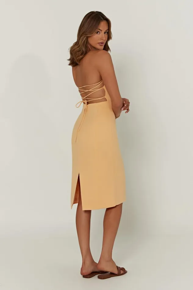 Meshki Midi Dresses Kyleigh Linen Strapless Midi Dress 8211 Mango Mango 8211 Women