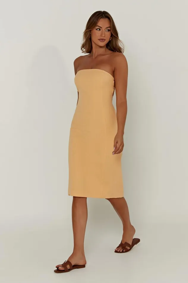Meshki Midi Dresses Kyleigh Linen Strapless Midi Dress 8211 Mango Mango 8211 Women