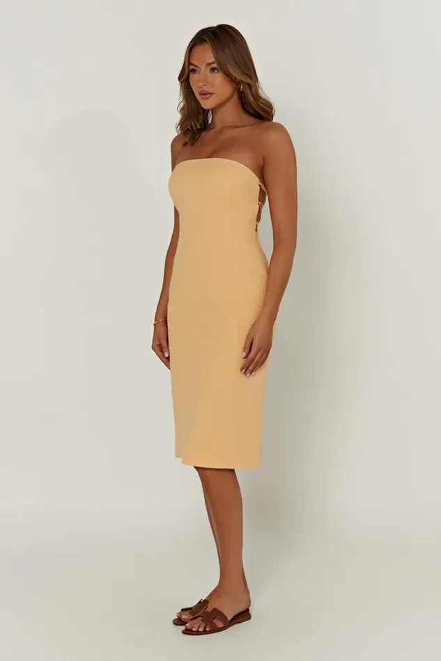 Meshki Midi Dresses Kyleigh Linen Strapless Midi Dress 8211 Mango Mango 8211 Women
