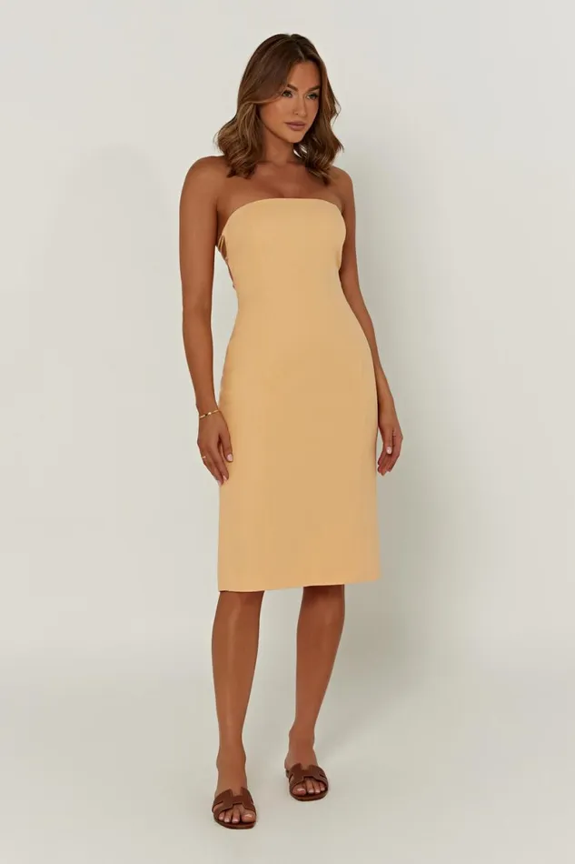 Meshki Midi Dresses Kyleigh Linen Strapless Midi Dress 8211 Mango Mango 8211 Women