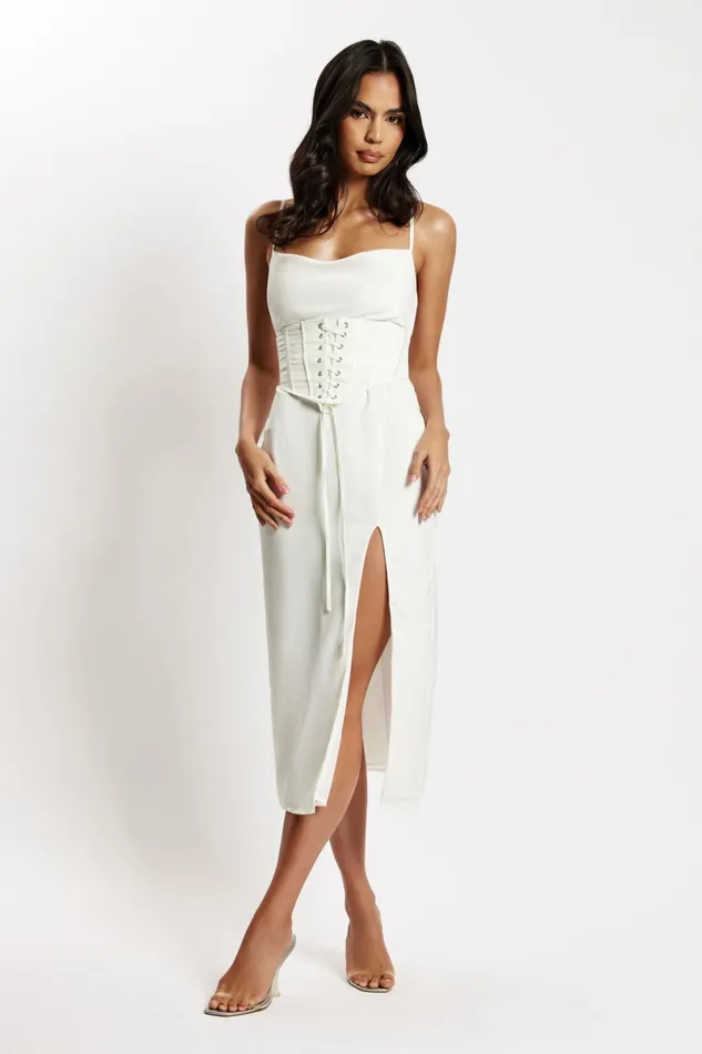 Meshki Midi Dresses Lucy Cowl Midi Dress With Corset 8211 White White 8211 Women Meshki Midi Dresses Lucy Cowl Midi Dress With Corset 8211 White White 8211 Women