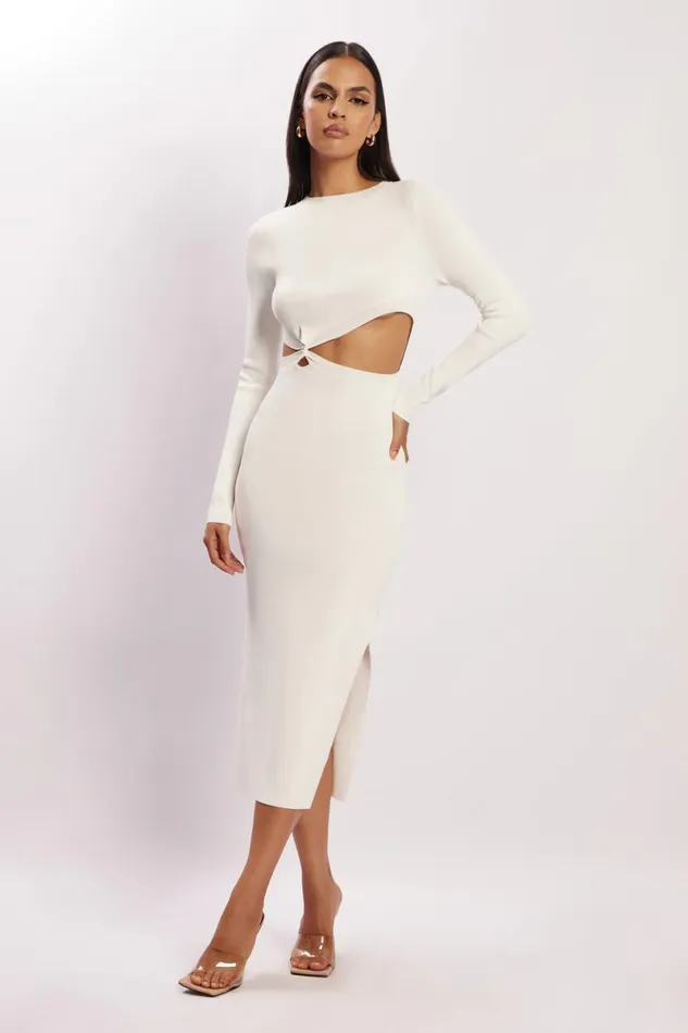 Meshki Midi Dresses Mila Twist Front Knit Midi Dress 8211 White White 8211 Women