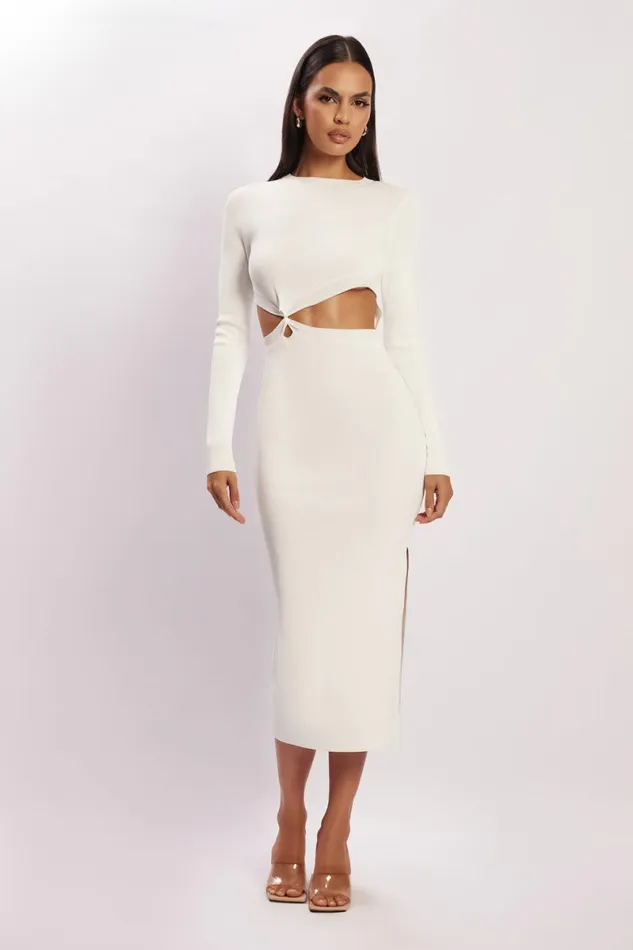 Meshki Midi Dresses Mila Twist Front Knit Midi Dress 8211 White White 8211 Women