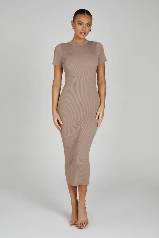 Meshki Midi Dresses Sonia Short Sleeve Knit Midi Dress 8211 Taupe Taupe 8211 Women
