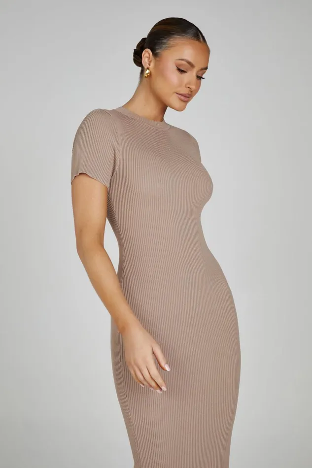 Meshki Midi Dresses Sonia Short Sleeve Knit Midi Dress 8211 Taupe Taupe 8211 Women