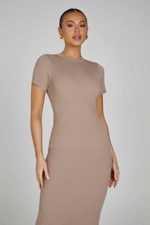 Meshki Midi Dresses Sonia Short Sleeve Knit Midi Dress 8211 Taupe Taupe 8211 Women