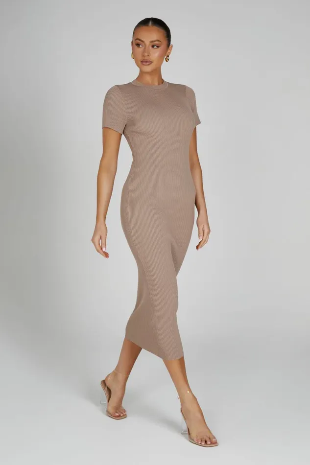 Meshki Midi Dresses Sonia Short Sleeve Knit Midi Dress 8211 Taupe Taupe 8211 Women