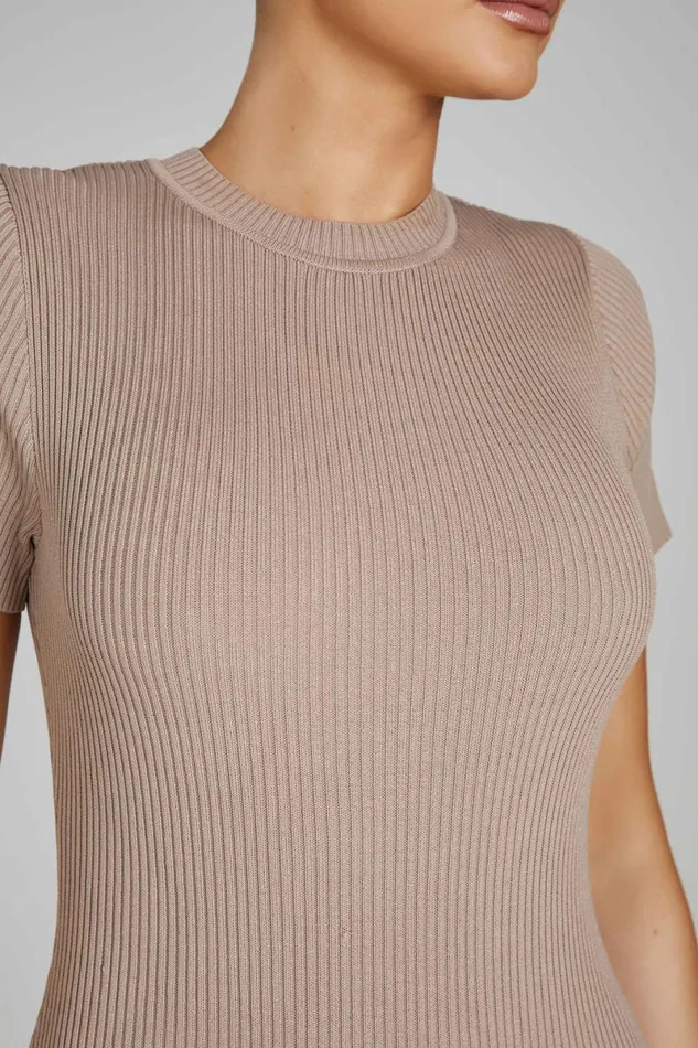 Meshki Midi Dresses Sonia Short Sleeve Knit Midi Dress 8211 Taupe Taupe 8211 Women