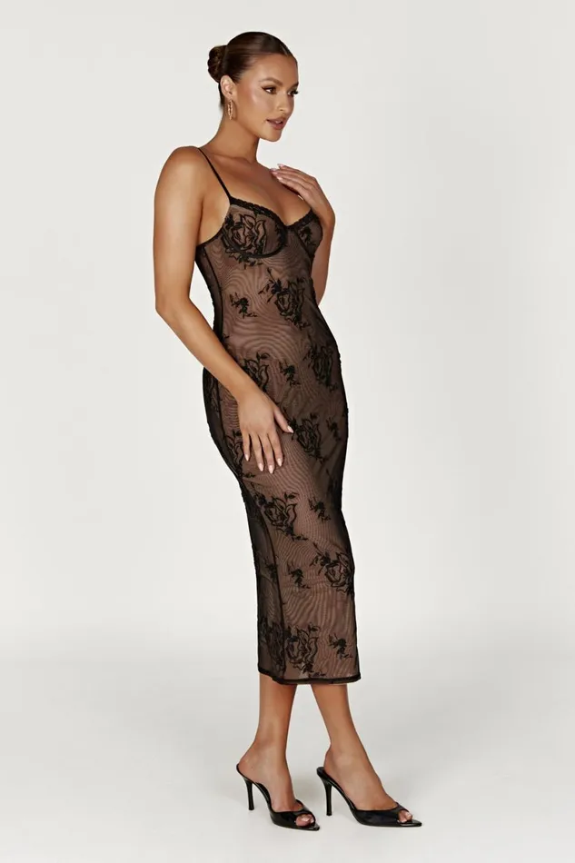 Meshki Midi Dresses Venice Embroidered Mesh Midi Dress 8211 Black Black 8211 Women