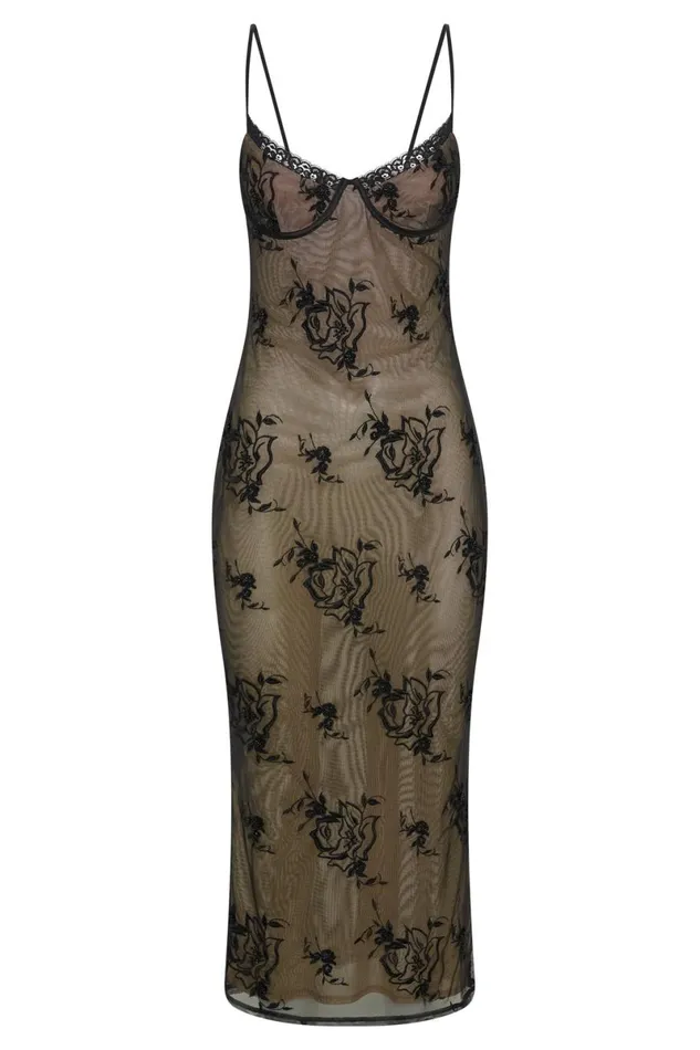 Meshki Midi Dresses Venice Embroidered Mesh Midi Dress 8211 Black Black 8211 Women