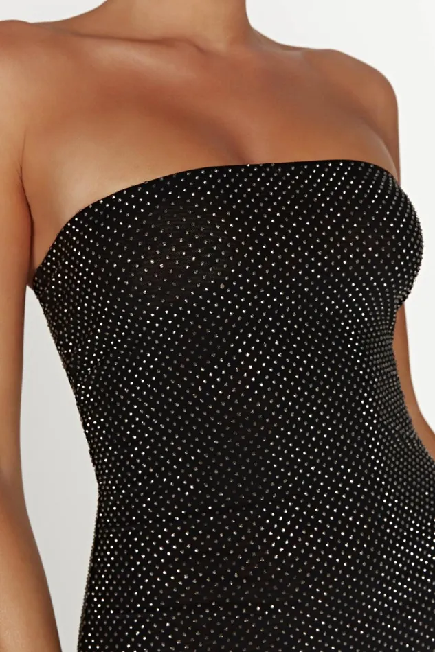 Meshki Midi Dresses Waverly Strapless Diamante Midi Dress 8211 Black Black 8211 Women
