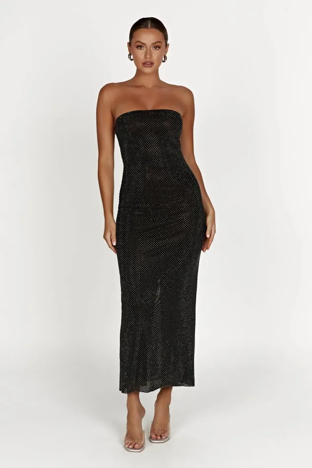 Meshki Midi Dresses Waverly Strapless Diamante Midi Dress 8211 Black Black 8211 Women