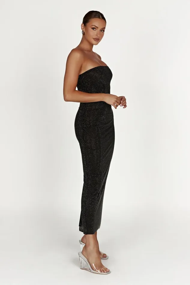 Meshki Midi Dresses Waverly Strapless Diamante Midi Dress 8211 Black Black 8211 Women
