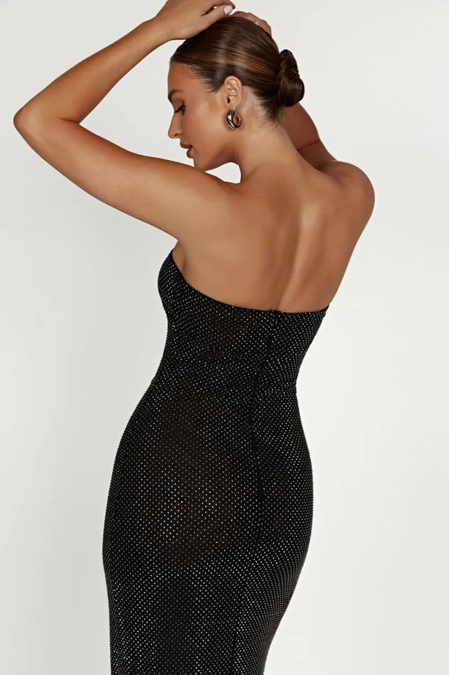 Meshki Midi Dresses Waverly Strapless Diamante Midi Dress 8211 Black Black 8211 Women
