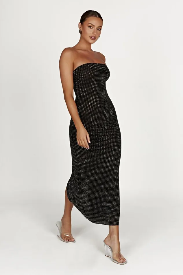 Meshki Midi Dresses Waverly Strapless Diamante Midi Dress 8211 Black Black 8211 Women