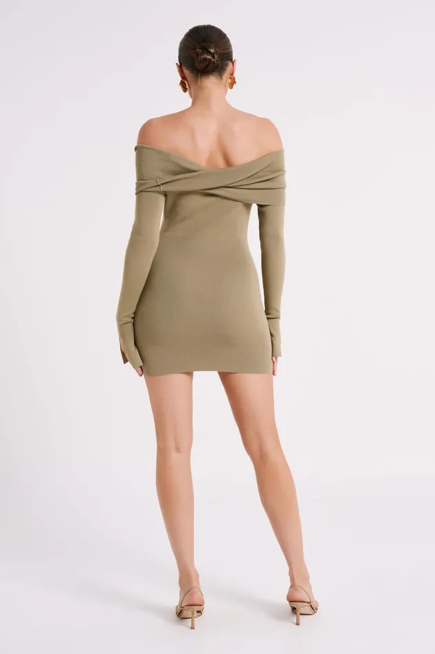 Meshki Mini Dresses Clover Off Shoulder Knit Mini Dress 8211 Olive Olive 8211 Women